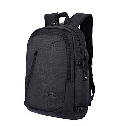 Mochila antirrobo Impermeable, WAWJ Mochila para portátil Multiusos Daypacks con Puerto de Carga USB (Negro)