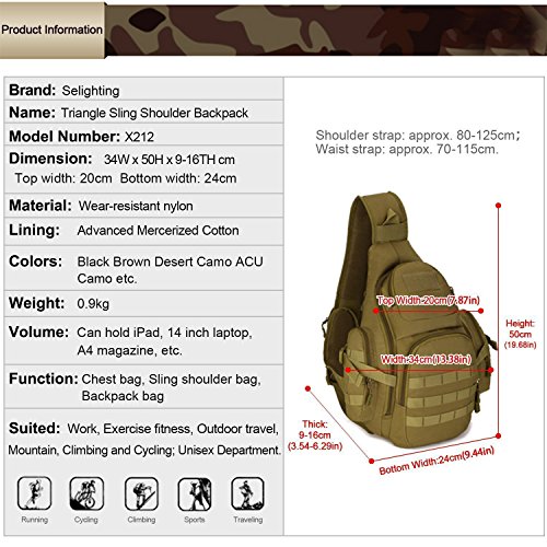 Mochila de Hombro, Selighting Mochila de Bandolera Mochila de Pecho Impermeable Mochila Bolsa Militar Táctica Mochila Multifuncional para Cazar, Senderismo, Ciclismo,Camping Hombre Mujer