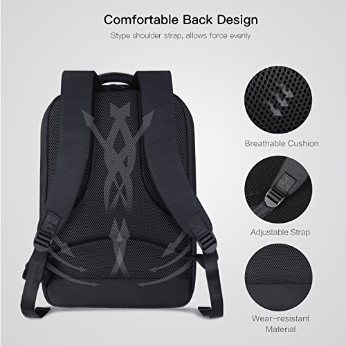 Mochila para Portátil, REYLEO Mochila Negocio Impermeable con Puerto de USB para Hombre Mujer Estudiante - Negro