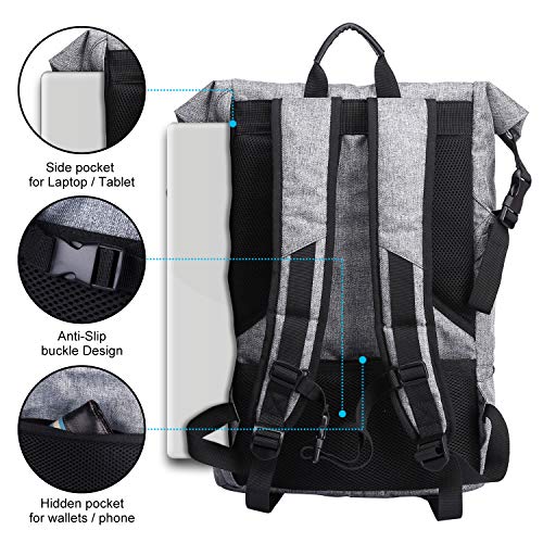 Mochila portátil, Mochilas Escolares, Macuto de Viaje ITSHINY Bolsa de antirrobo Roll Top Bolsa Escolar Mochila Casual de día Ligera y Resistente al Agua para Hombre Mujeres hasta 15,6 Pulgadas Gris