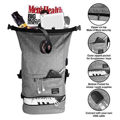 Mochila portátil, Mochilas Escolares, Macuto de Viaje ITSHINY Bolsa de antirrobo Roll Top Bolsa Escolar Mochila Casual de día Ligera y Resistente al Agua para Hombre Mujeres hasta 15,6 Pulgadas Gris