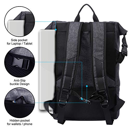 Mochila portátil, Mochilas Escolares, Macuto de Viaje ITSHINY Bolsa de antirrobo Roll Top Bolsa Escolar Mochila Casual de día Ligera y Resistente al Agua para Hombre Mujeres hasta 15,6 Pulgadas