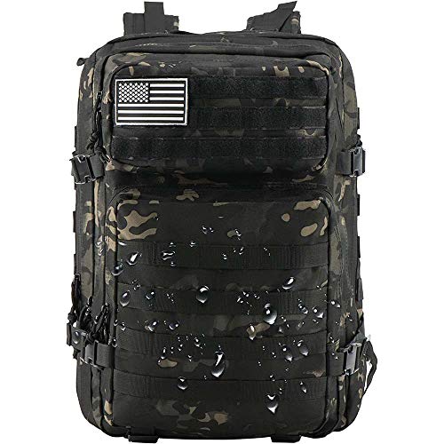 Mochila táctica de 45 l, para senderismo, ciclismo, escalada, unisex(camuflaje negro CP)