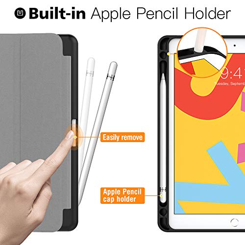 MoKo Case Fit - Funda para iPad de 7ª generación de 10,2" 2019 y iPad 10.2 con Soporte para lápiz Apple, Carcasa Inteligente con Parte Trasera translúcida y Protector de Parachoques, Color Negro