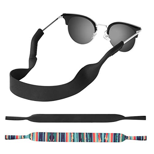 MoKo Correa de Gafas de Sol, [2 Paquetes] Cómodo y Suave Cuerda de Gafas de 100% Neopreno, Mantiene Sus Gafas de Seguridad ya Sea IR a Correr, Esquiar, Subir, Ver Concierto - Tira Azul y Negra