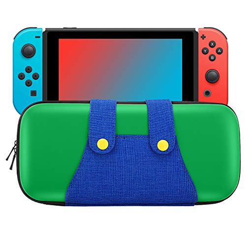 MoKo Funda Compatible con Nintendo Switch, Mario Estuche de EVA + PU Portátil Ligero Protector para el Panel del Control de Nintendo Switch con 10 Puestos de Cartucho de Juego – Verde + Azul