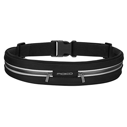 MoKo Riñoneras Belt Universal - Deportivo Cinturón de Correr con Cremallera y Prueba de Sudor para Ejercicios, Fitness, Gimnasio para iPhone XS/XS MAX/XR Galaxy S10 S10 Plus S10e, Negro