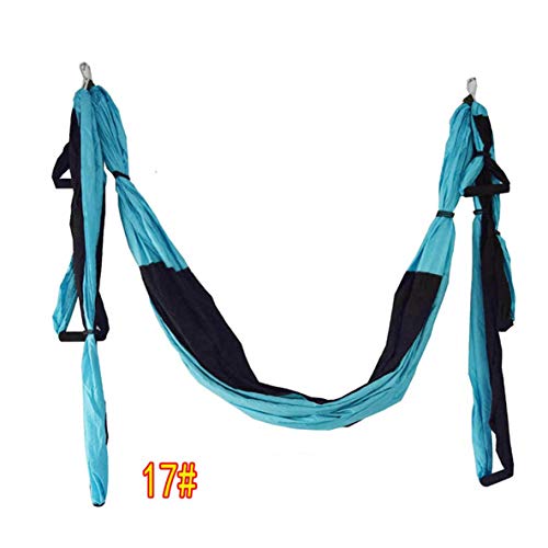 Molyflower 6 Manijas Hamaca de Techo de Yoga aérea antigravedad Flying Swing Trapeze Dispositivo de inversión de Yoga Gimnasio casero Cinturón Colgante - Azul Cielo y Negro