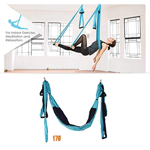 Molyflower 6 Manijas Hamaca de Techo de Yoga aérea antigravedad Flying Swing Trapeze Dispositivo de inversión de Yoga Gimnasio casero Cinturón Colgante - Azul Cielo y Negro