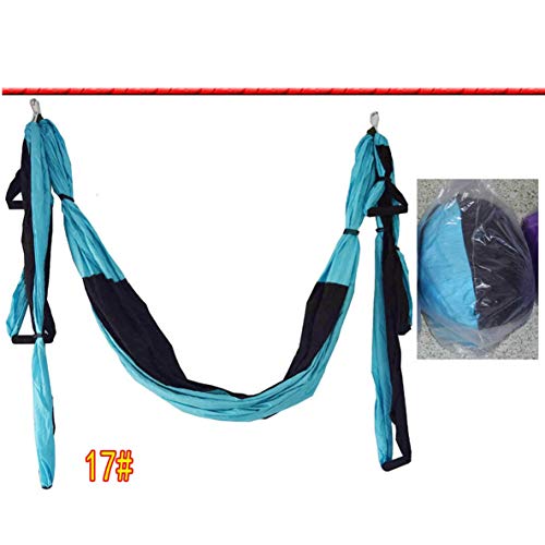 Molyflower 6 Manijas Hamaca de Techo de Yoga aérea antigravedad Flying Swing Trapeze Dispositivo de inversión de Yoga Gimnasio casero Cinturón Colgante - Azul Cielo y Negro
