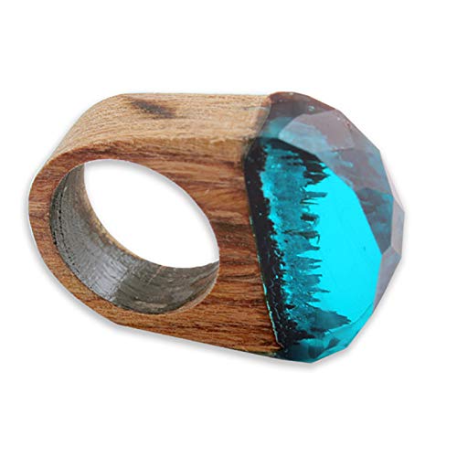 Monbedos - Anillo de Resina Azul para Mujer, Anillo de Madera, Accesorios de joyería para Mujer