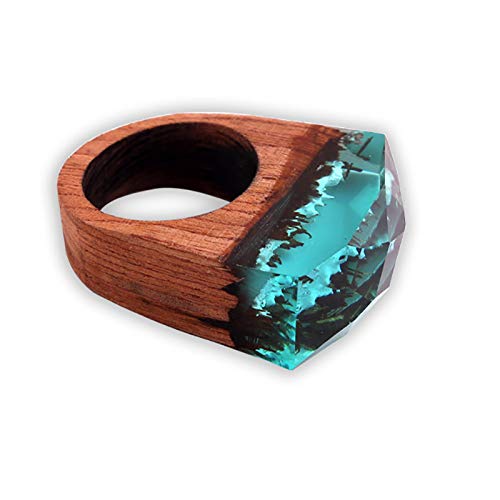 Monbedos - Anillo de Resina Azul para Mujer, Anillo de Madera, Accesorios de joyería para Mujer