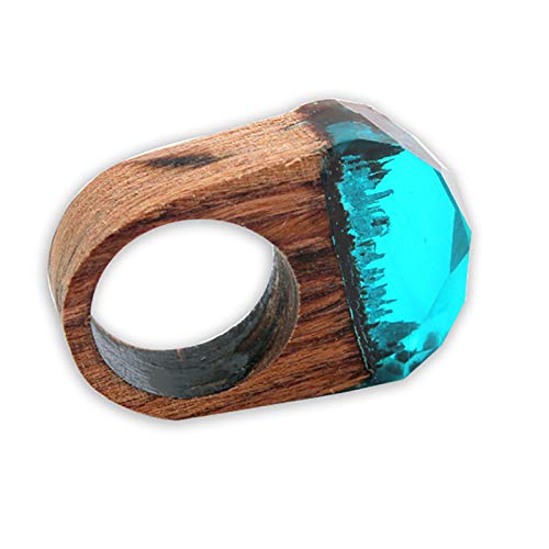 Monbedos - Anillo de Resina Azul para Mujer, Anillo de Madera, Accesorios de joyería para Mujer