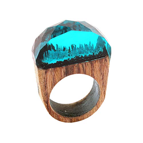 Monbedos - Anillo de Resina Azul para Mujer, Anillo de Madera, Accesorios de joyería para Mujer