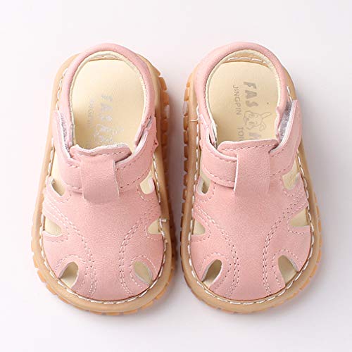 Moneycom - Zapatos romanos para recién nacidos con suela suave, antideslizantes, para exteriores, suaves, con cristales ligeros, Rosa (rosa), 20 EU