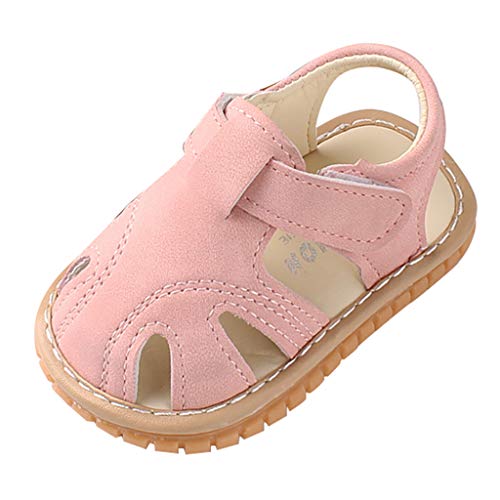 Moneycom - Zapatos romanos para recién nacidos con suela suave, antideslizantes, para exteriores, suaves, con cristales ligeros, Rosa (rosa), 20 EU