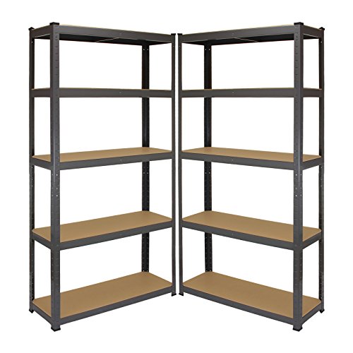 Monster Racking - 2 Estanterías T-Rax de Acero Sin Tornillos Grises 90cm x 30cm x 180cm