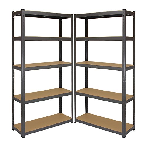 Monster Racking - 2 Estanterías T-Rax de Acero Sin Tornillos Grises 90cm x 30cm x 180cm