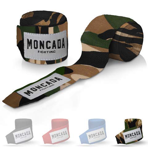 Montcada Fighting con Vendas Pulgar Cortina (4 m) – Media de elástica – Juego de Cajas para – Vendas de Boxeo (con Velcro Extra Ancho – Bandas para Entrenamiento MMA Boxing Bandage Sport, Camuflaje