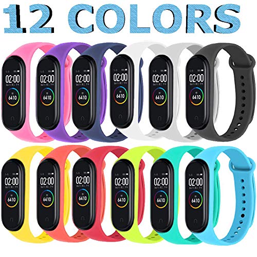 Monuary 12 Piezas Correas para Xiaomi Mi Band 4 / Mi Band 3 Pulseras Reloj Silicona Banda para Mi Band 3 / Mi Smart Band 4 Reemplazo - 12 Colores.