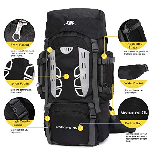 Mooedcoe 75L Mochila Senderismo Tactica Mochila Hombre Impermeable de Trekking Viaje Montaña Acampada Escalada (Negro)