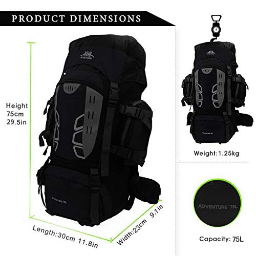 Mooedcoe 75L Mochila Senderismo Tactica Mochila Hombre Impermeable de Trekking Viaje Montaña Acampada Escalada (Negro)