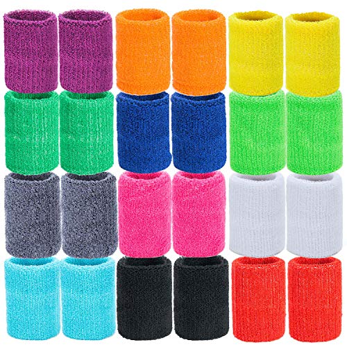 MOOKLIN Juego de 24 Piezas de Muñequeras de Rayas Muñequeras de algodón Coloridas Deportiva Pulsera para Golf, Tenis, Fútbol, Gimnasia, Baloncesto, Running Deportes Atléticos