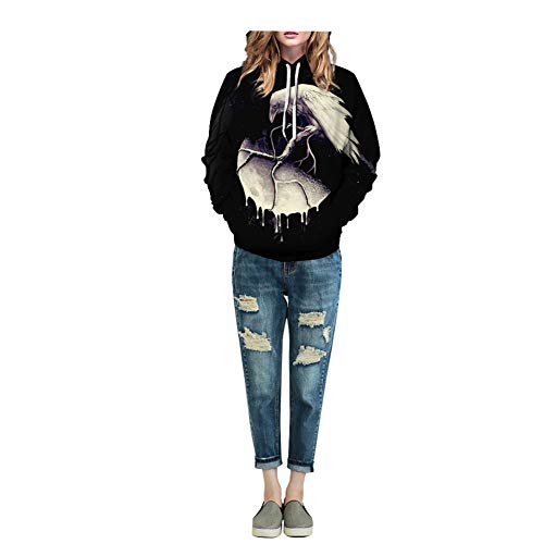 Morbuy Unisex Sudaderas con Capucha para Mujer Hombres 3D, Hoodie Blusa Camiseta de Manga Larga de Sencillo Casual de Otoño Invierno Primavera con Bolsillos Draws (S/M, Cuervo Muerto)