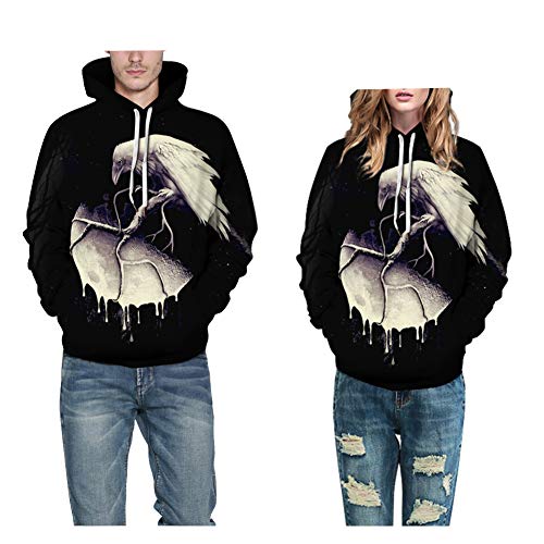 Morbuy Unisex Sudaderas con Capucha para Mujer Hombres 3D, Hoodie Blusa Camiseta de Manga Larga de Sencillo Casual de Otoño Invierno Primavera con Bolsillos Draws (S/M, Cuervo Muerto)