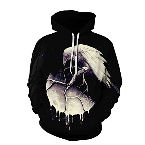 Morbuy Unisex Sudaderas con Capucha para Mujer Hombres 3D, Hoodie Blusa Camiseta de Manga Larga de Sencillo Casual de Otoño Invierno Primavera con Bolsillos Draws (S/M, Cuervo Muerto)