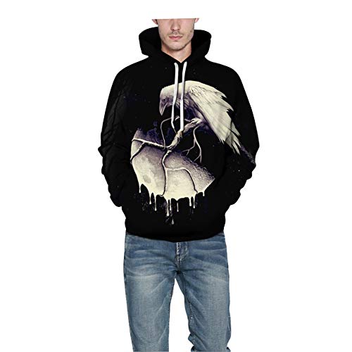 Morbuy Unisex Sudaderas con Capucha para Mujer Hombres 3D, Hoodie Blusa Camiseta de Manga Larga de Sencillo Casual de Otoño Invierno Primavera con Bolsillos Draws (S/M, Cuervo Muerto)