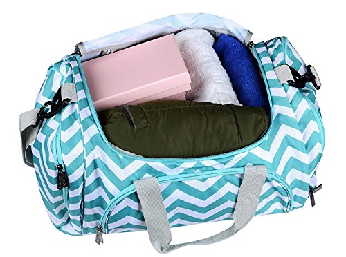 MOSISO Bolsas de Gimnasio Tejido de Poliéster Plegable de Viaje Durante la Noche Duffels Ligero Deportivo Deportes Camping Hombro Bolso para Hombres y Mujeres, Chevron Caliente Azul