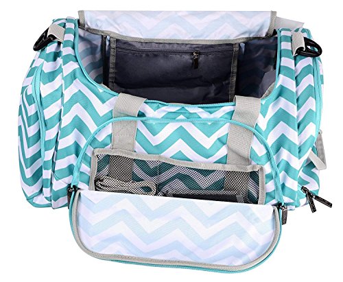 MOSISO Bolsas de Gimnasio Tejido de Poliéster Plegable de Viaje Durante la Noche Duffels Ligero Deportivo Deportes Camping Hombro Bolso para Hombres y Mujeres, Chevron Caliente Azul