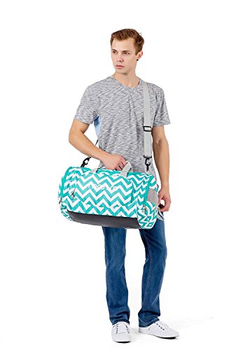 MOSISO Bolsas de Gimnasio Tejido de Poliéster Plegable de Viaje Durante la Noche Duffels Ligero Deportivo Deportes Camping Hombro Bolso para Hombres y Mujeres, Chevron Caliente Azul