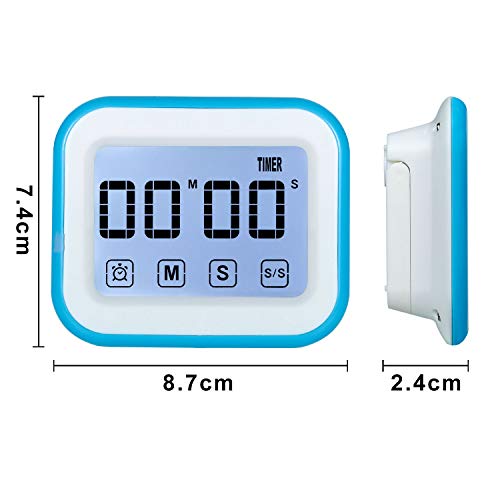 MOSUO Temporizador de Cocina, Cronómetro con Pantalla táctil, Temporizador Digital Magnético/Reloj/Alarma, Cuenta Atrás/hacia Delante, LED Pantalla 12/24h, Azul-Blanco