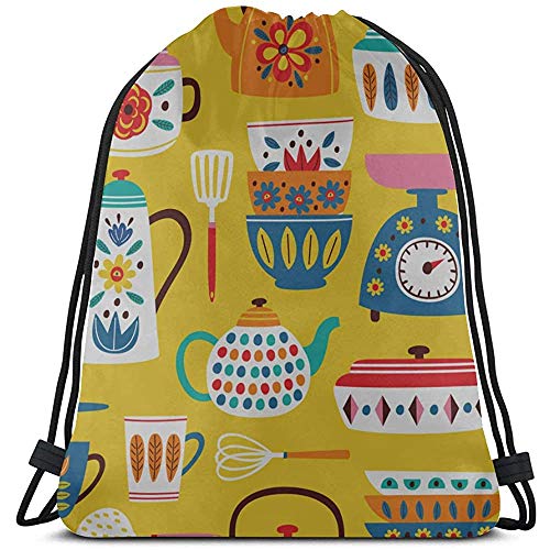 MOTALIN Mochila con Cordón,Hermoso Retro Cute Kettle Flowers Camp Sport Gym Bag para Niñas Bolsas De Basura Sport For Travel,Outdoor,Gym