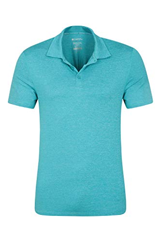 Mountain Warehouse Agra Agra rayó la Camiseta del Polo de Mens - te UV de la protección, Tapa del Verano de Wicking del Sudor, Peso Ligero, Camiseta Ocasional Azul Brillante M