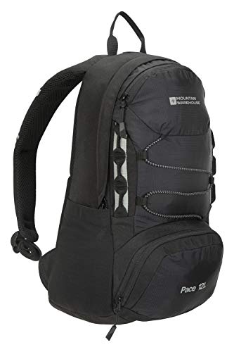 Mountain Warehouse Mochila Pace 12L - Pequeña, Ligera, Compatible con hidratación, Tejido Ripstop, Espalda de Malla Acolchada, con Correas - para Hombres y Mujeres Negro Talla única