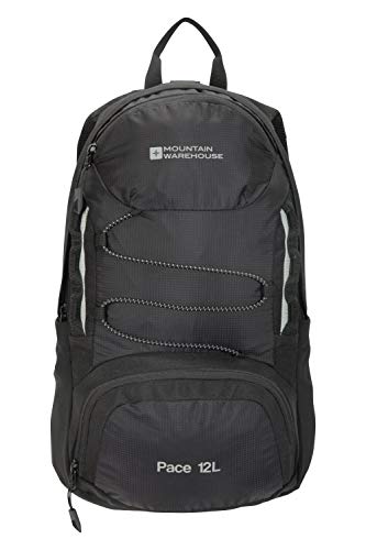 Mountain Warehouse Mochila Pace 12L - Pequeña, Ligera, Compatible con hidratación, Tejido Ripstop, Espalda de Malla Acolchada, con Correas - para Hombres y Mujeres Negro Talla única