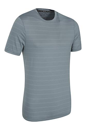 Mountain Warehouse Trace t-Shirt con Rayas en Relieve Hombre - Camiseta UV50+, Parte de Arriba en Corte Holgado, Top Transpirable, Secado rápido - para Viaje, Senderismo Azul Claro M