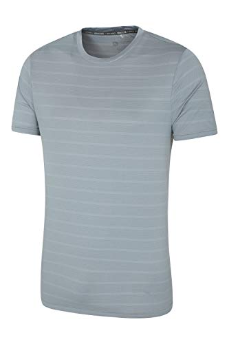 Mountain Warehouse Trace t-Shirt con Rayas en Relieve Hombre - Camiseta UV50+, Parte de Arriba en Corte Holgado, Top Transpirable, Secado rápido - para Viaje, Senderismo Azul Claro M