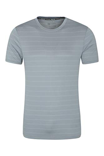 Mountain Warehouse Trace t-Shirt con Rayas en Relieve Hombre - Camiseta UV50+, Parte de Arriba en Corte Holgado, Top Transpirable, Secado rápido - para Viaje, Senderismo Azul Claro M