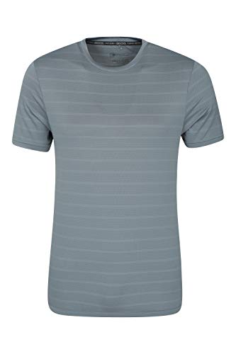 Mountain Warehouse Trace t-Shirt con Rayas en Relieve Hombre - Camiseta UV50+, Parte de Arriba en Corte Holgado, Top Transpirable, Secado rápido - para Viaje, Senderismo Azul Claro M
