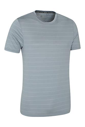 Mountain Warehouse Trace t-Shirt con Rayas en Relieve Hombre - Camiseta UV50+, Parte de Arriba en Corte Holgado, Top Transpirable, Secado rápido - para Viaje, Senderismo Azul Claro M