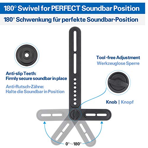 Mounting Dream - Soporte de Barra de Sonido Universal para Barras de Sonido de hasta 10 kg, instalación Superior o bajo la TV, con pasadores Largos y Cortos Desmontables