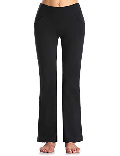 MOVE BEYOND Pantalones de Yoga para Mujer de con 4 Bolsillos Pantalón de Pilates de Cintura Alta Yoga Gimnasio Running Training, Negro, XXL