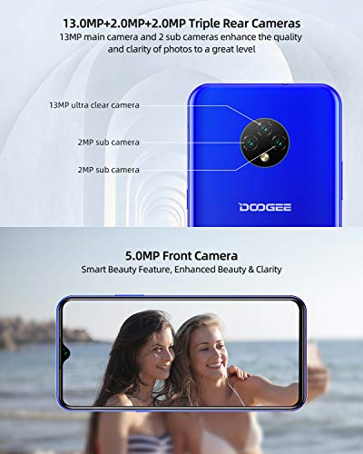 Moviles Libres 4G, DOOGEE X95 Android 10 Smartphone Libre, Pantalla 6,52 Pulgadas, 4350mAh Batería, Smartphone Dual SIM, Triple Cámara 13MP+5MP, 16GB ROM, 128GB SD, Face ID - Azul