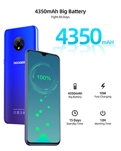 Moviles Libres 4G, DOOGEE X95 Android 10 Smartphone Libre, Pantalla 6,52 Pulgadas, 4350mAh Batería, Smartphone Dual SIM, Triple Cámara 13MP+5MP, 16GB ROM, 128GB SD, Face ID - Azul