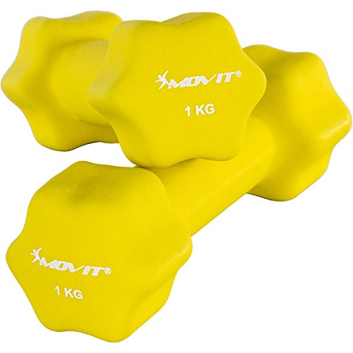 Movit Par de Mancuernas Recubiertos de Neopreno mancuerna de una Mano Pesas de 2 x 1,0 kg Amarillo