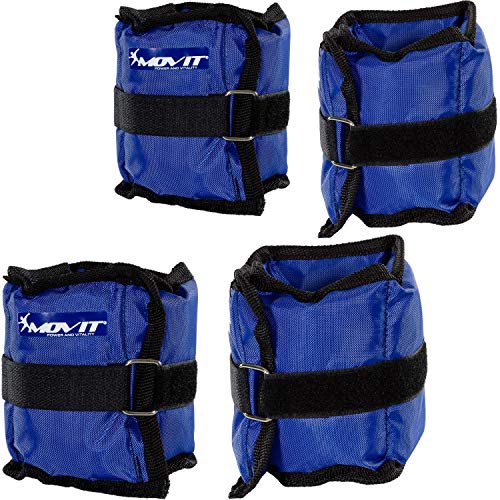 Movit® Set de 4 Pesas Ajustables para la muñeca y el Tobillo 2 x 500 g (1,10 LB) y 2 x 1000 g (2,20 LB) Pesas para Correr Color Azul Strength Gym Entrenamiento Resistente a la condición física